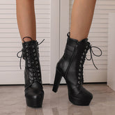 Schwarz/Rote Plateau-Stiletto-Stiefeletten mit hohem Absatz